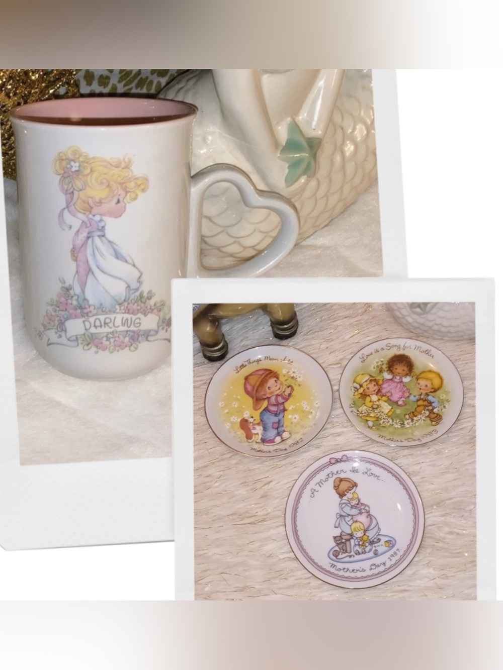 PRECIOUS MOMENTS DARLING GLASS MUG & 3 MOTHERS DAY PLATES BUNDLE